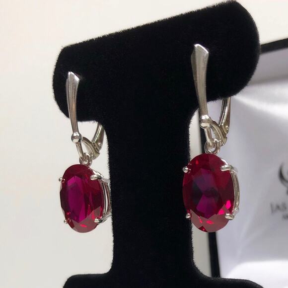 GORGEOUS 12ctw Oval Cut Ruby Earrings in Sterling Silver Lab Grown Ruby - Picture 4 of 6